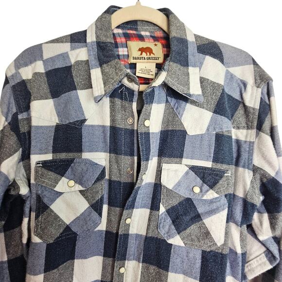 Dakota Grizzly Mens Flannel Shirt Western Snap Front Sz L Buffalo Check Gorpcore - Picture 2 of 6